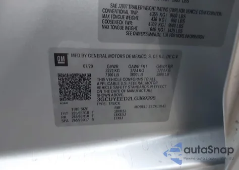 2020 Chevrolet Silverado 1500 4Wd Short Bed Rst from USA, damaged, VIN 3GCUYEED2LG369395